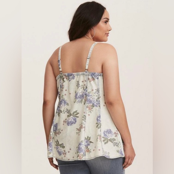 Multi-Color Floral Print Denim Seamed Cami Top - Picture 2 of 4